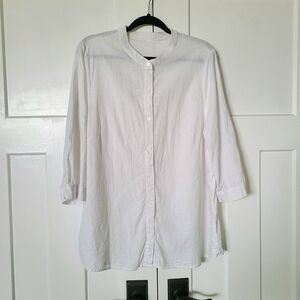 White Collarless Button Up Blouse